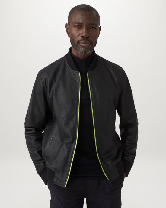 kleding Cheviot leer zwart flash lateraal bomberjack Heren Belstaff 624D5