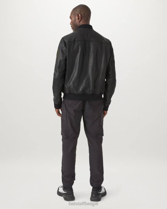 kleding Cheviot leer zwart flash lateraal bomberjack Heren Belstaff 624D5