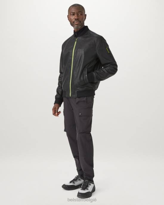 kleding Cheviot leer zwart flash lateraal bomberjack Heren Belstaff 624D5