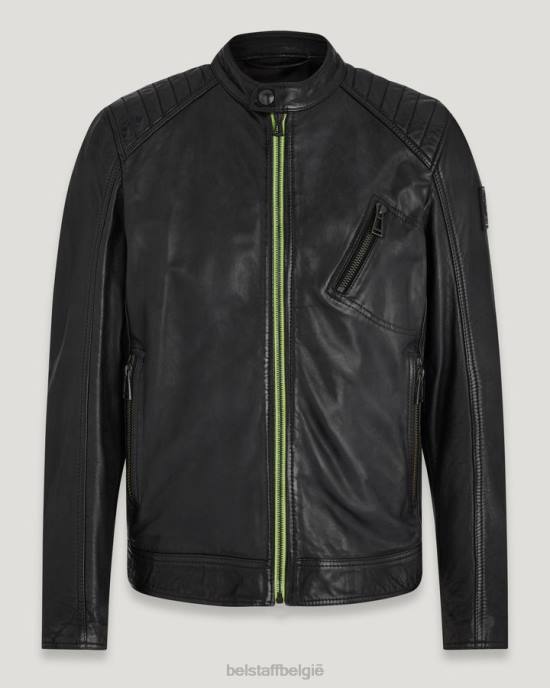 kleding cheviot leer zwart/neongeel Flash v racerjack Heren Belstaff 624D4