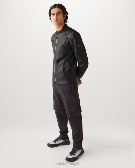 kleding cheviot leer zwart/neongeel Flash v racerjack Heren Belstaff 624D4