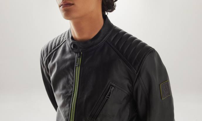 kleding cheviot leer zwart/neongeel Flash v racerjack Heren Belstaff 624D4