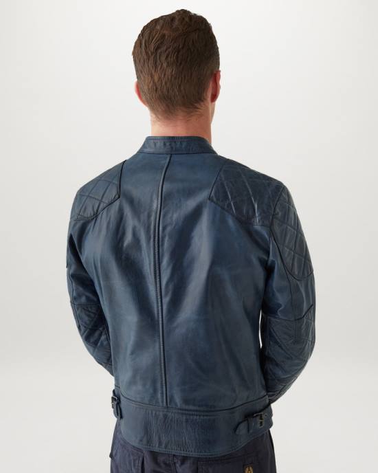 kleding met de hand gewaxt lederen insigne blauw outlaw-jasje Heren Belstaff 624D7