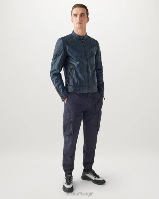 kleding met de hand gewaxt lederen insigne blauw outlaw-jasje Heren Belstaff 624D7