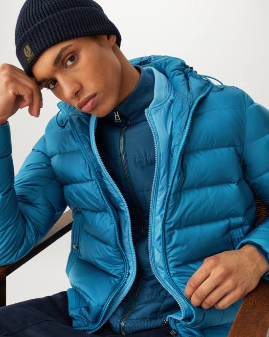 kleding donsgevuld nylon oceaanblauw/horizonblauw stadion jas Heren Belstaff 624D52