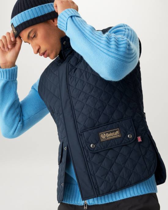 kleding gewatteerd gerecycled polyester donker marineblauw vest vest Heren Belstaff 624D115