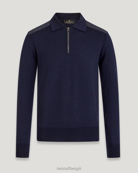 kleding merinowol gewassen marineblauw Kirk polo met rits Heren Belstaff 624D273