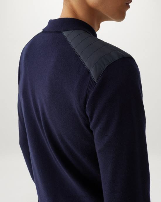 kleding merinowol gewassen marineblauw Kirk polo met rits Heren Belstaff 624D273