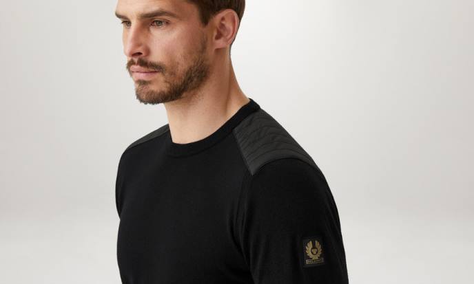 kleding merinowol zwart Kerrigan trui met ronde hals Heren Belstaff 624D289