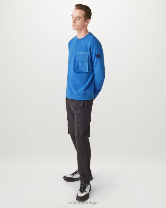 kleding droog katoenfleece vooruit blauw ronde hals met ronde hals Heren Belstaff 624D216