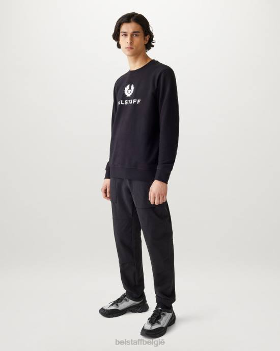 kleding katoenfleece zwart kenmerkend sweatshirt met ronde hals Heren Belstaff 624D263