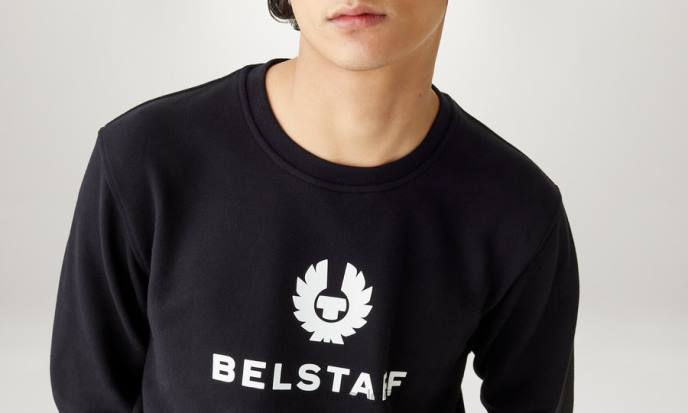 kleding katoenfleece zwart kenmerkend sweatshirt met ronde hals Heren Belstaff 624D263
