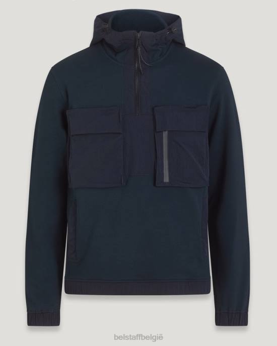 kleding lichtgewicht fleece donkere inkt slipway hoodie met kwartrits Heren Belstaff 624D232