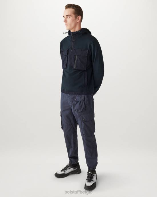 kleding lichtgewicht fleece donkere inkt slipway hoodie met kwartrits Heren Belstaff 624D232