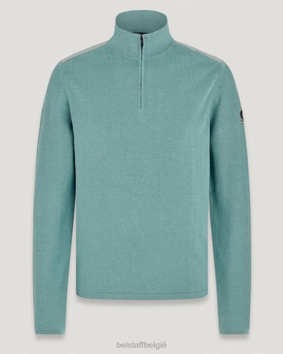 kleding pima katoen staalgroen opstaande trui met kwartrits Heren Belstaff 624D241