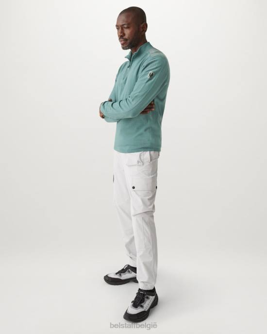 kleding pima katoen staalgroen opstaande trui met kwartrits Heren Belstaff 624D241