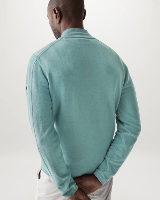 kleding pima katoen staalgroen opstaande trui met kwartrits Heren Belstaff 624D241