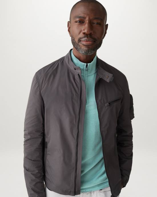 kleding pima katoen staalgroen opstaande trui met kwartrits Heren Belstaff 624D241