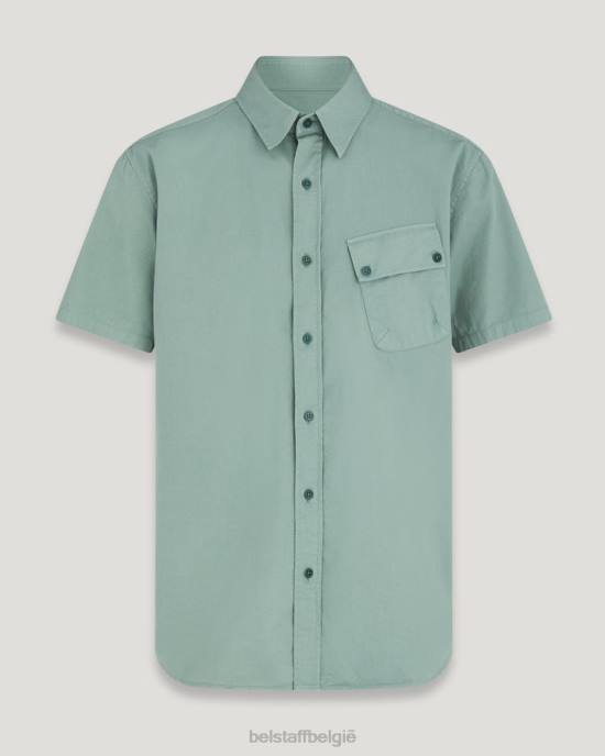 kleding katoen twill staalgroen pitch shirt met korte mouwen Heren Belstaff 624D136