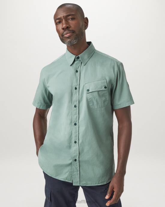 kleding katoen twill staalgroen pitch shirt met korte mouwen Heren Belstaff 624D136