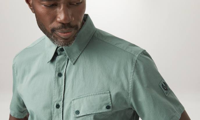 kleding katoen twill staalgroen pitch shirt met korte mouwen Heren Belstaff 624D136