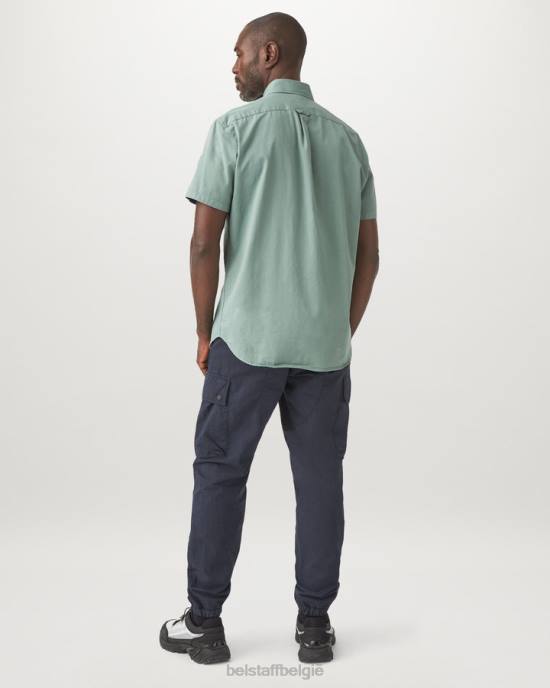 kleding katoen twill staalgroen pitch shirt met korte mouwen Heren Belstaff 624D136