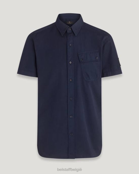 kleding katoenen twill diep marineblauw pitch shirt met korte mouwen Heren Belstaff 624D132