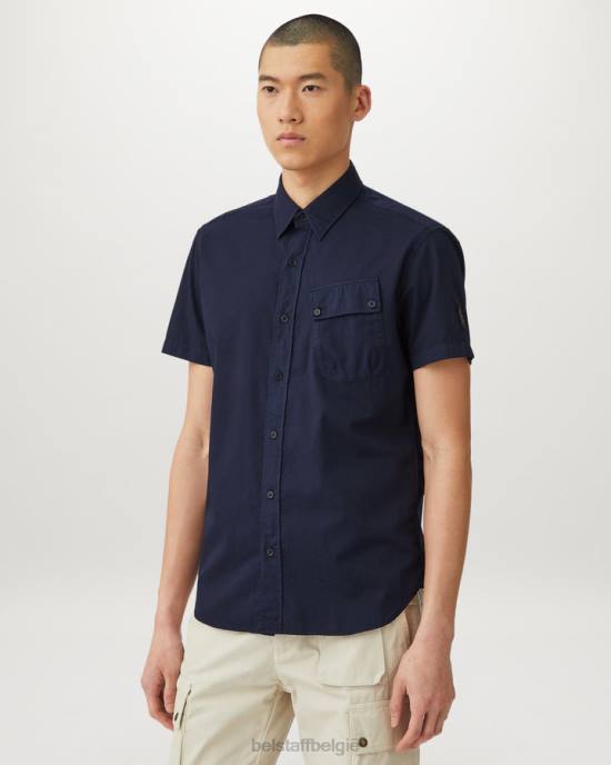 kleding katoenen twill diep marineblauw pitch shirt met korte mouwen Heren Belstaff 624D132