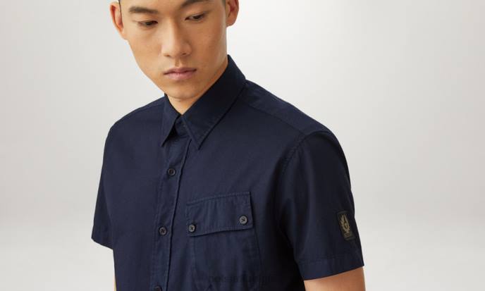 kleding katoenen twill diep marineblauw pitch shirt met korte mouwen Heren Belstaff 624D132
