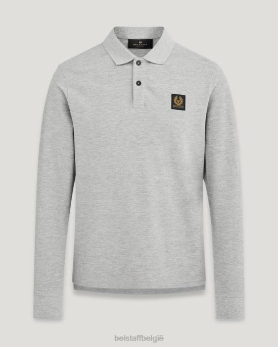 kleding katoen piqué oud zilver gemêleerd poloshirt met lange mouwen Heren Belstaff 624D197