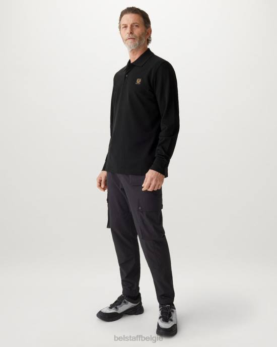 kleding katoen piqué zwart poloshirt met lange mouwen Heren Belstaff 624D187