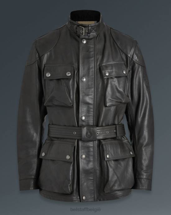 kleding handgewaxt leer antiek zwart Trimaster motorjas Heren Belstaff 624D435