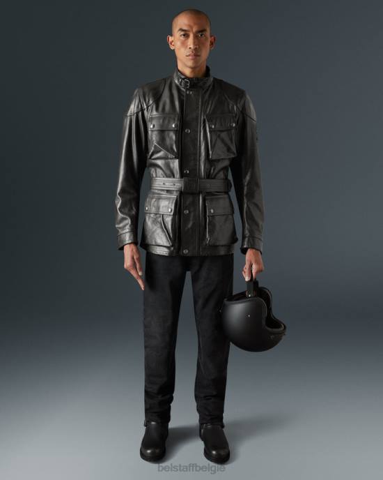 kleding handgewaxt leer antiek zwart Trimaster motorjas Heren Belstaff 624D435