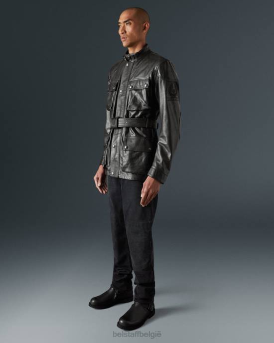 kleding handgewaxt leer antiek zwart Trimaster motorjas Heren Belstaff 624D435