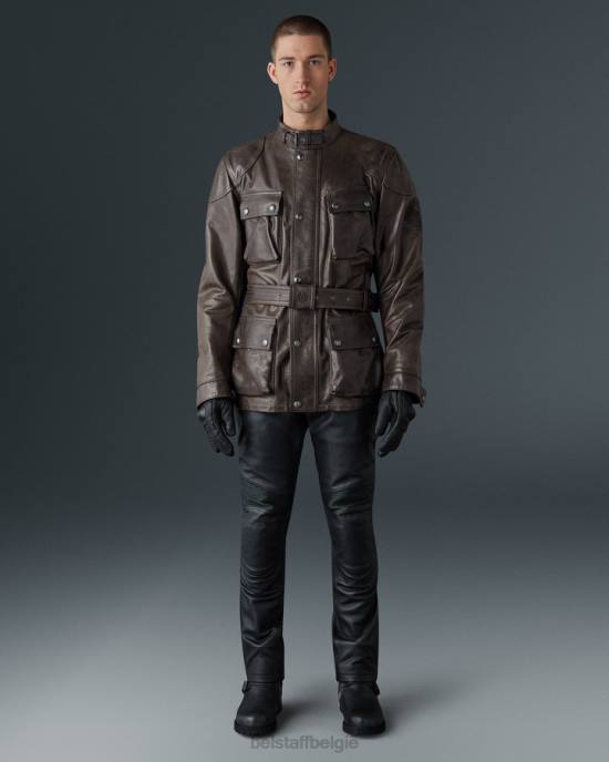 kleding handgewaxt leer zwartbruin Trimaster motorjas Heren Belstaff 624D433