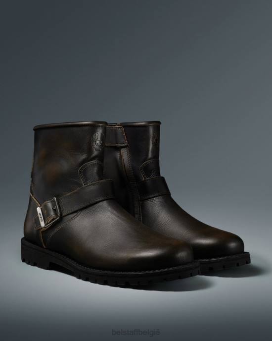 schoen geborsteld leer bruin Trimaster motorlaarzen Heren Belstaff 624D452