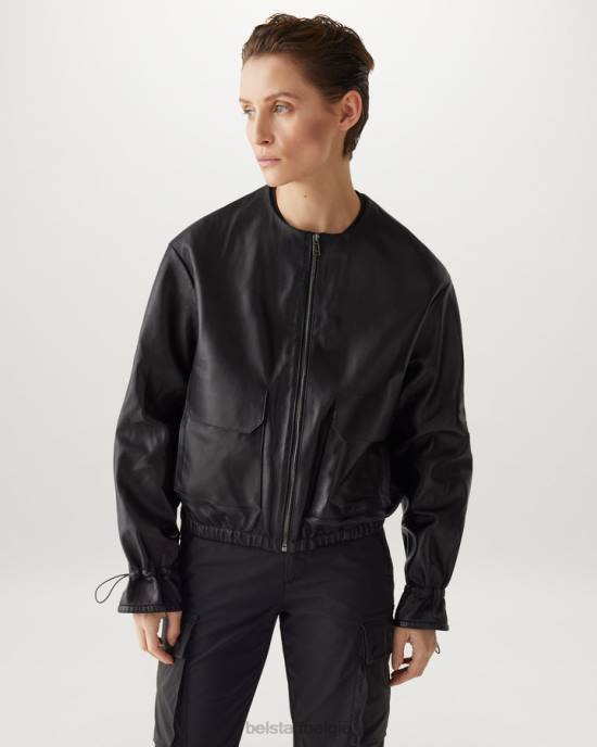 kleding geplooid nappa zwart asteroïde jas vrouwen Belstaff 624D469