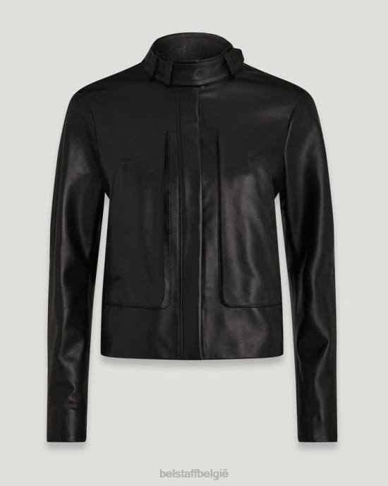 kleding geplooid nappa zwart meteoor jas vrouwen Belstaff 624D467