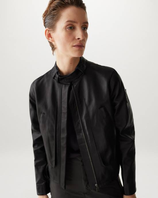 kleding geplooid nappa zwart meteoor jas vrouwen Belstaff 624D467