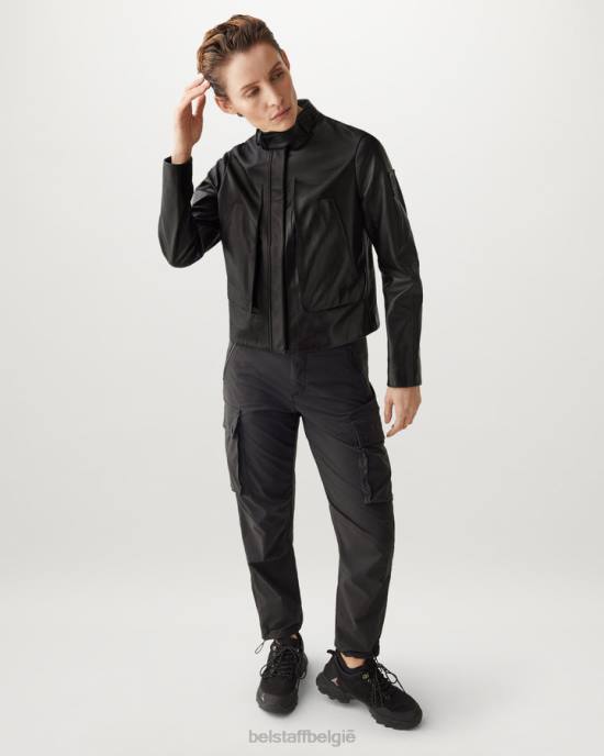 kleding geplooid nappa zwart meteoor jas vrouwen Belstaff 624D467
