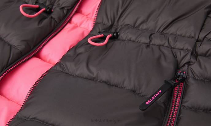 kleding donsgevuld nylon granietgrijs/neonroze flash-escape-bodywarmer vrouwen Belstaff 624D495